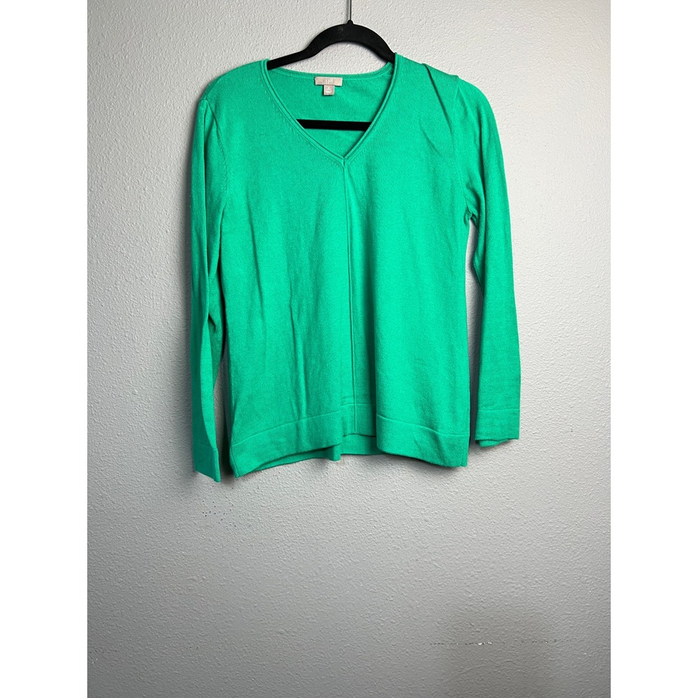 J.Jill Womens Casual Petite Small Kelly Green V-Neck Long Sleeve Knit Sweater